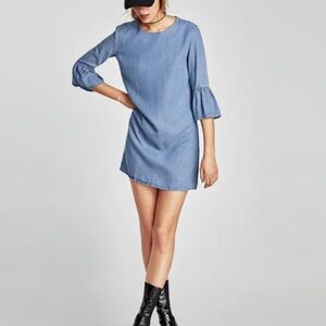 Zara denim belle sleeve shift Dress jean Premium size M